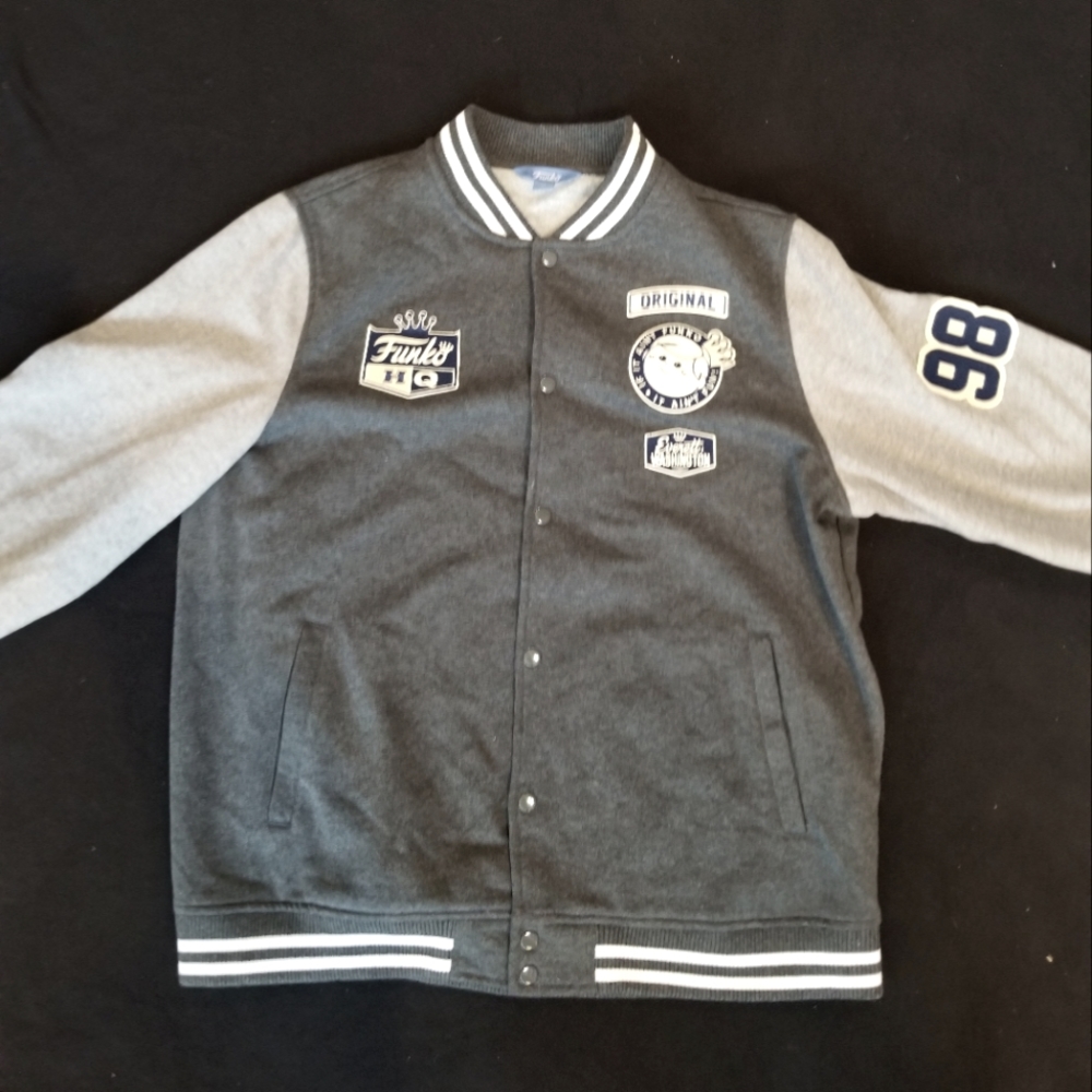 Funko Men's XL - Grey Letterman Varsity Jacket with Everett / HQ patch